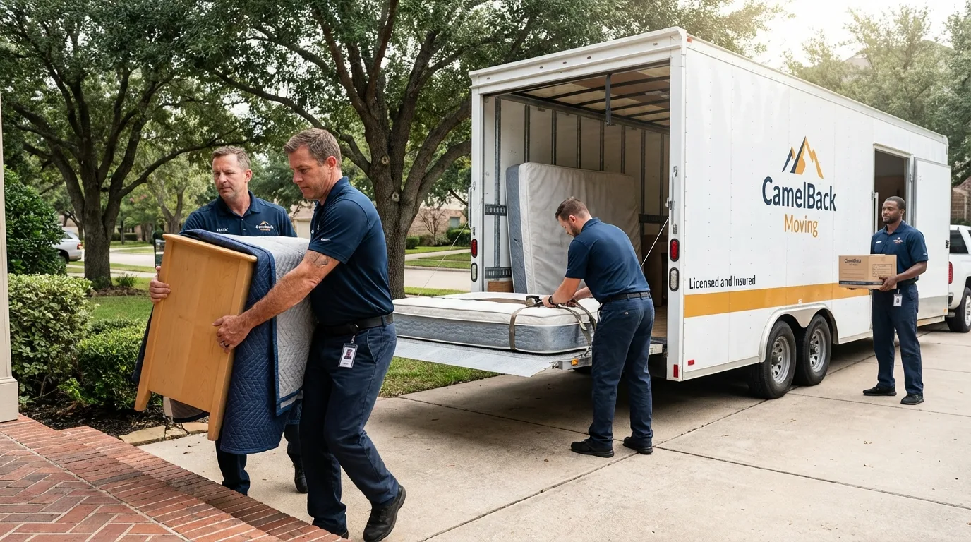 Crew loading residential truck for cross-state move from Whitesboro, NY
