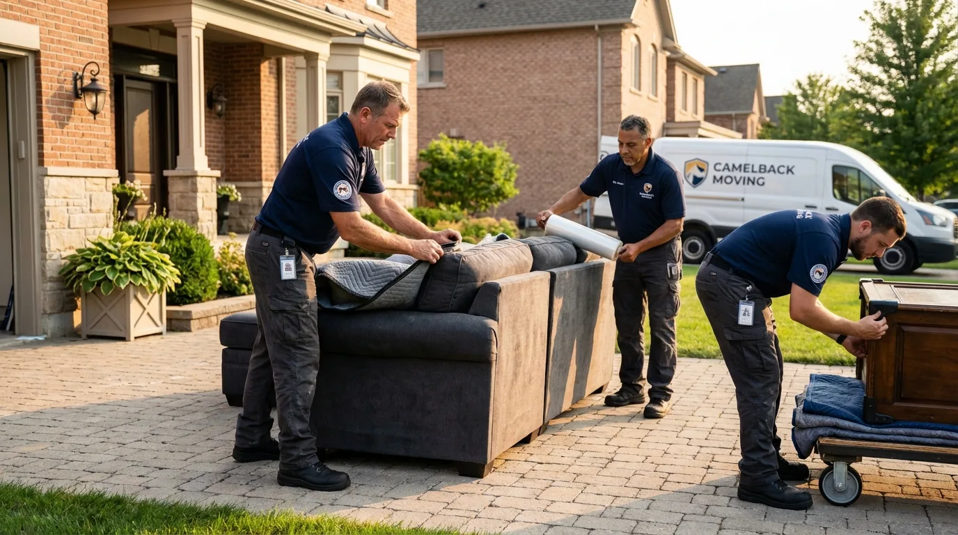 Large estate moving crew wrapping furniture in Whitesboro, NY