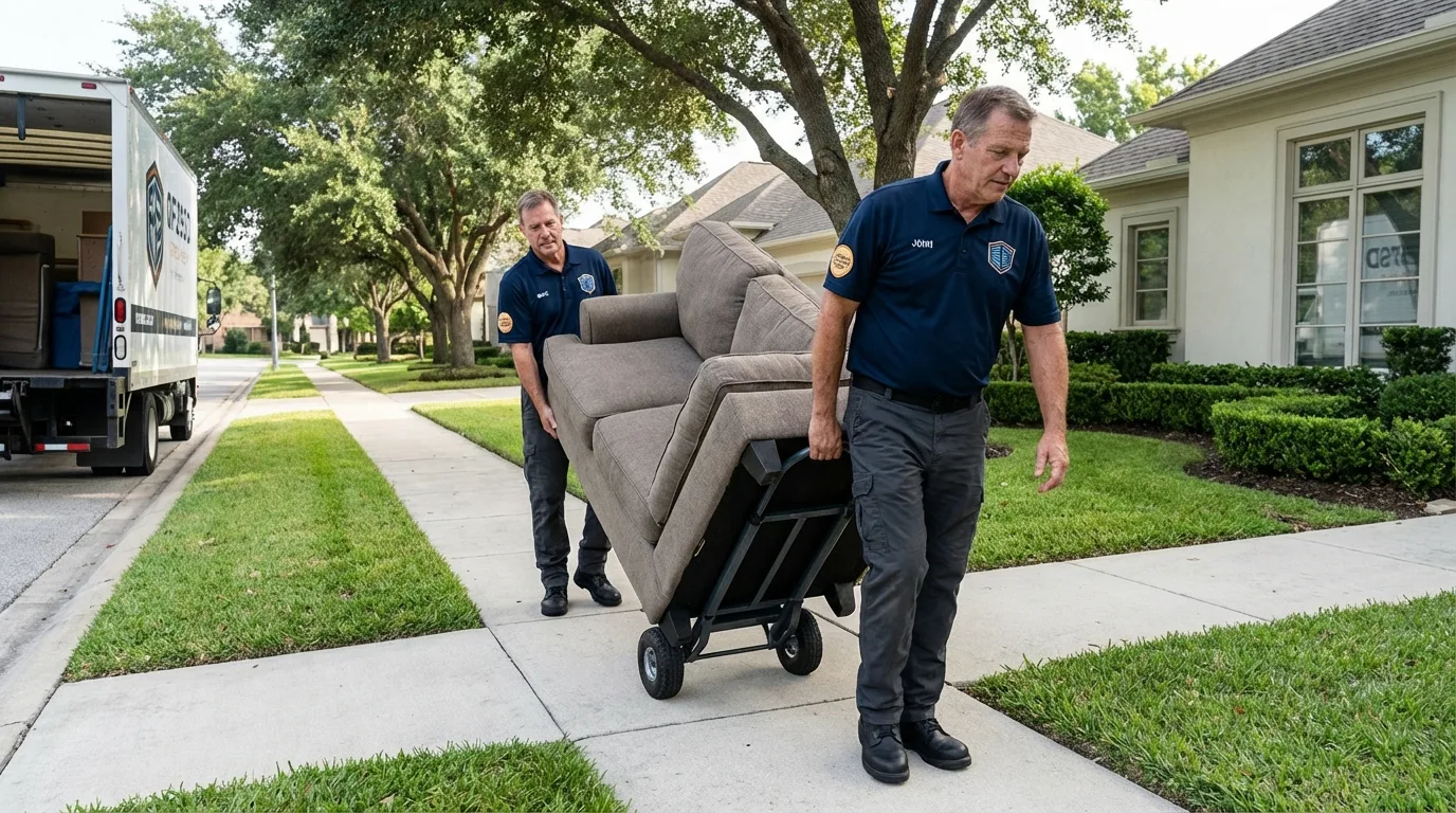 Local residential moving crew loading furniture in Whitesboro, NY
