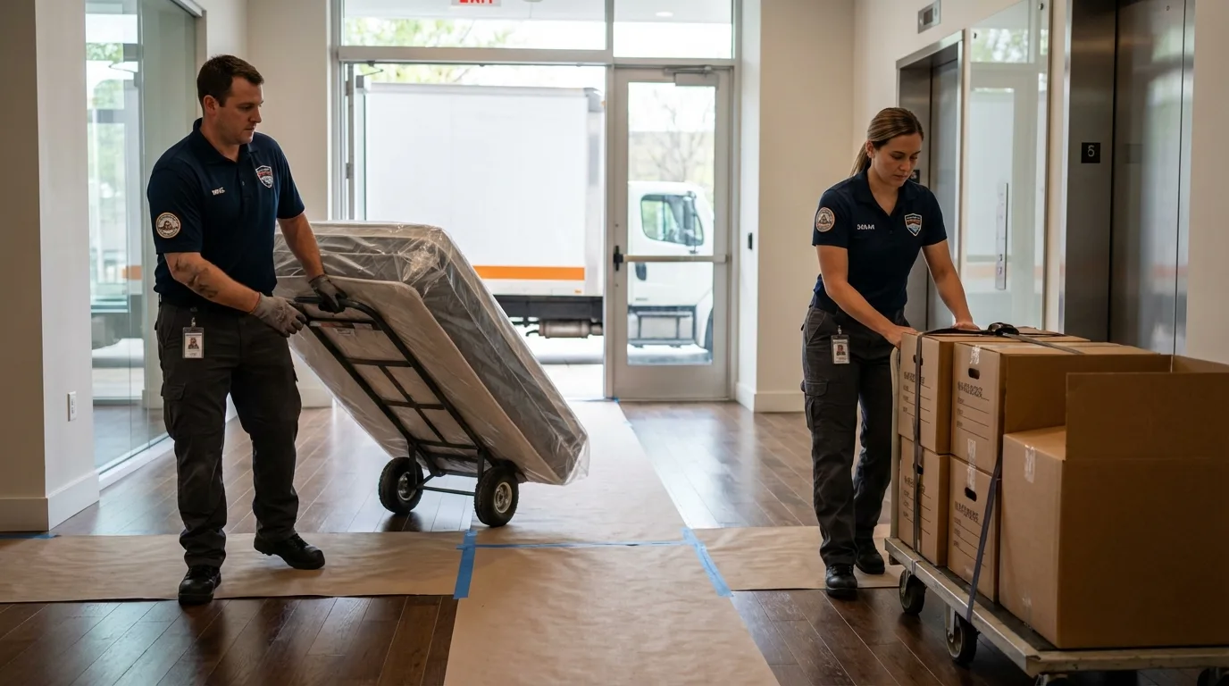 Professional apartment movers loading elevator in Whitesboro, NY