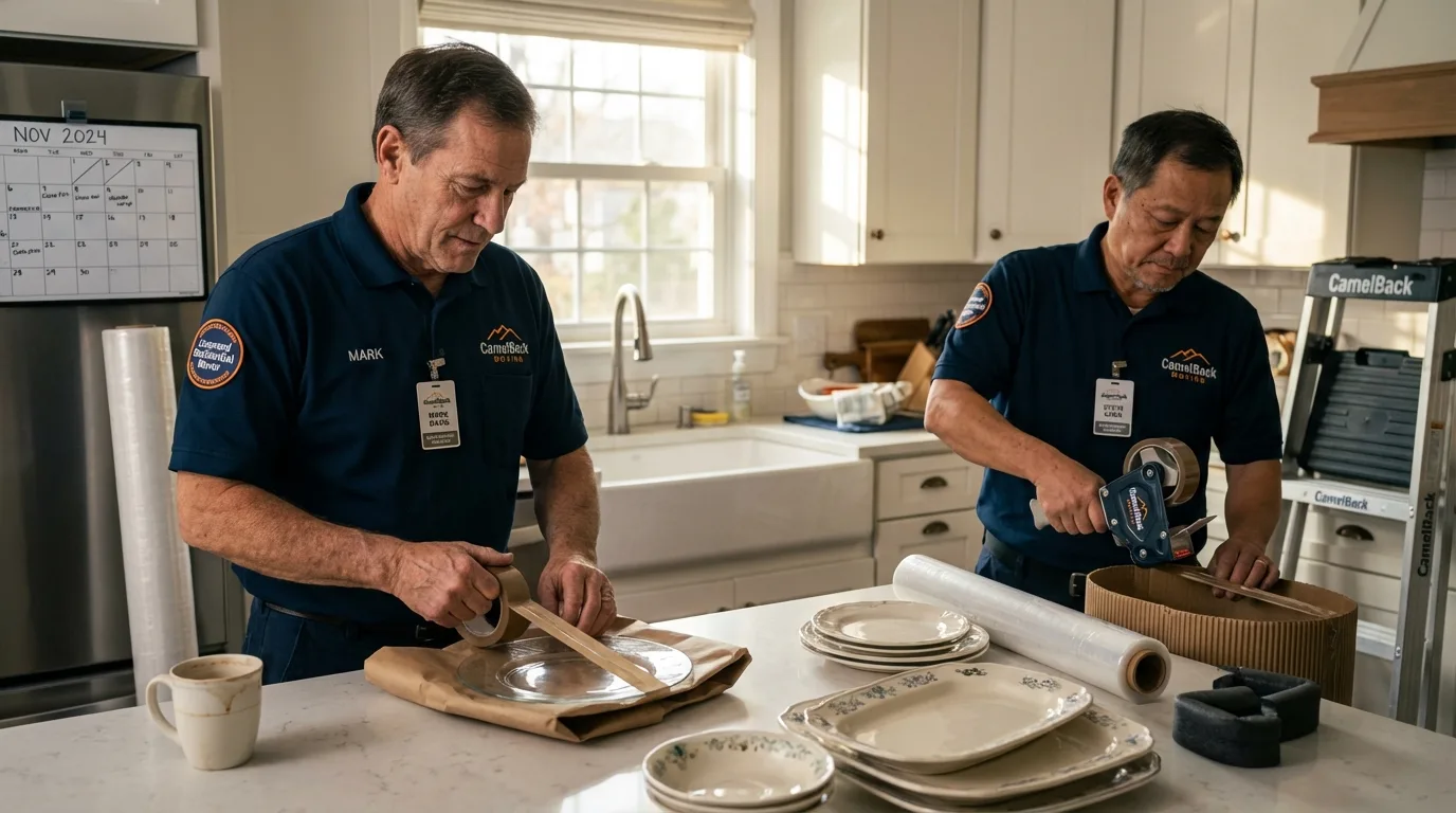 Professional crew packing kitchen dishware in Whitesboro, NY